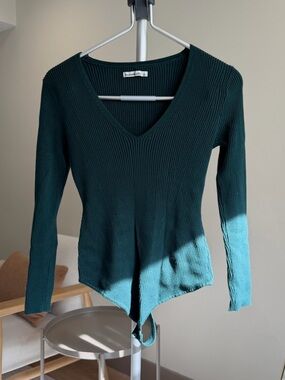Women’s | Abercrombie & Fitch Green Ribbed Bodysuit Long Sleeve | Large